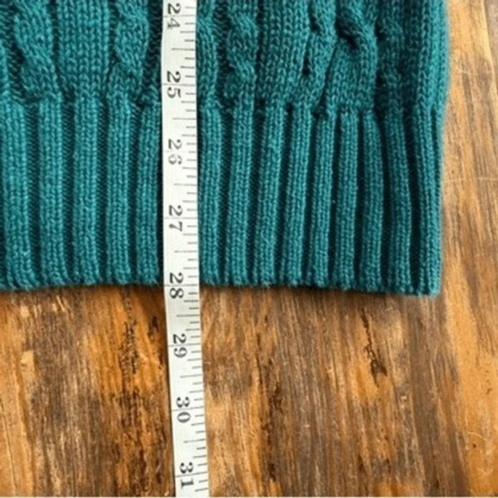 VTG‎ Par Four Cable Knit Cricket Sweater Vest Teal Trim Ramie Cotton